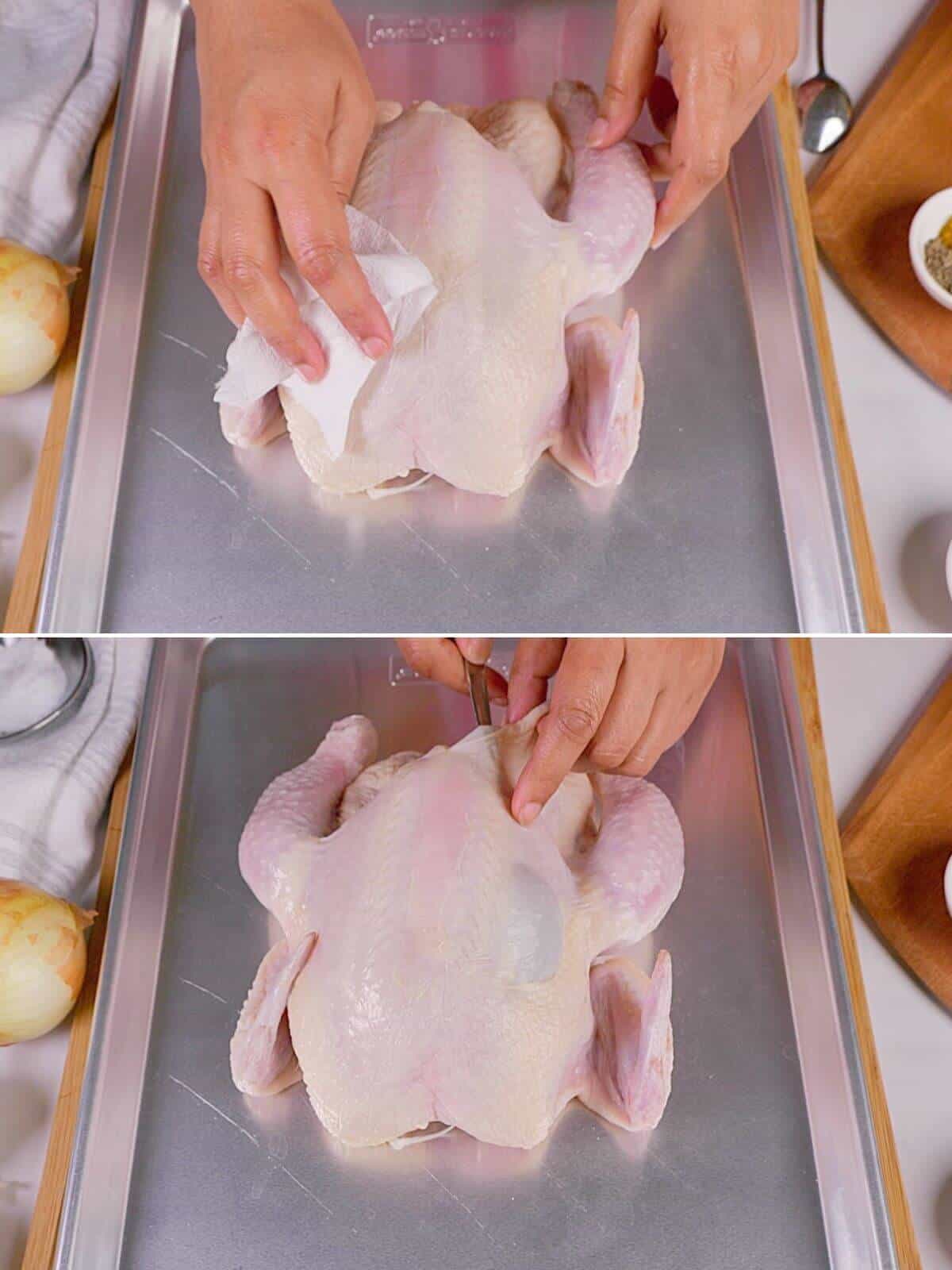 Prep chicken for recipe.