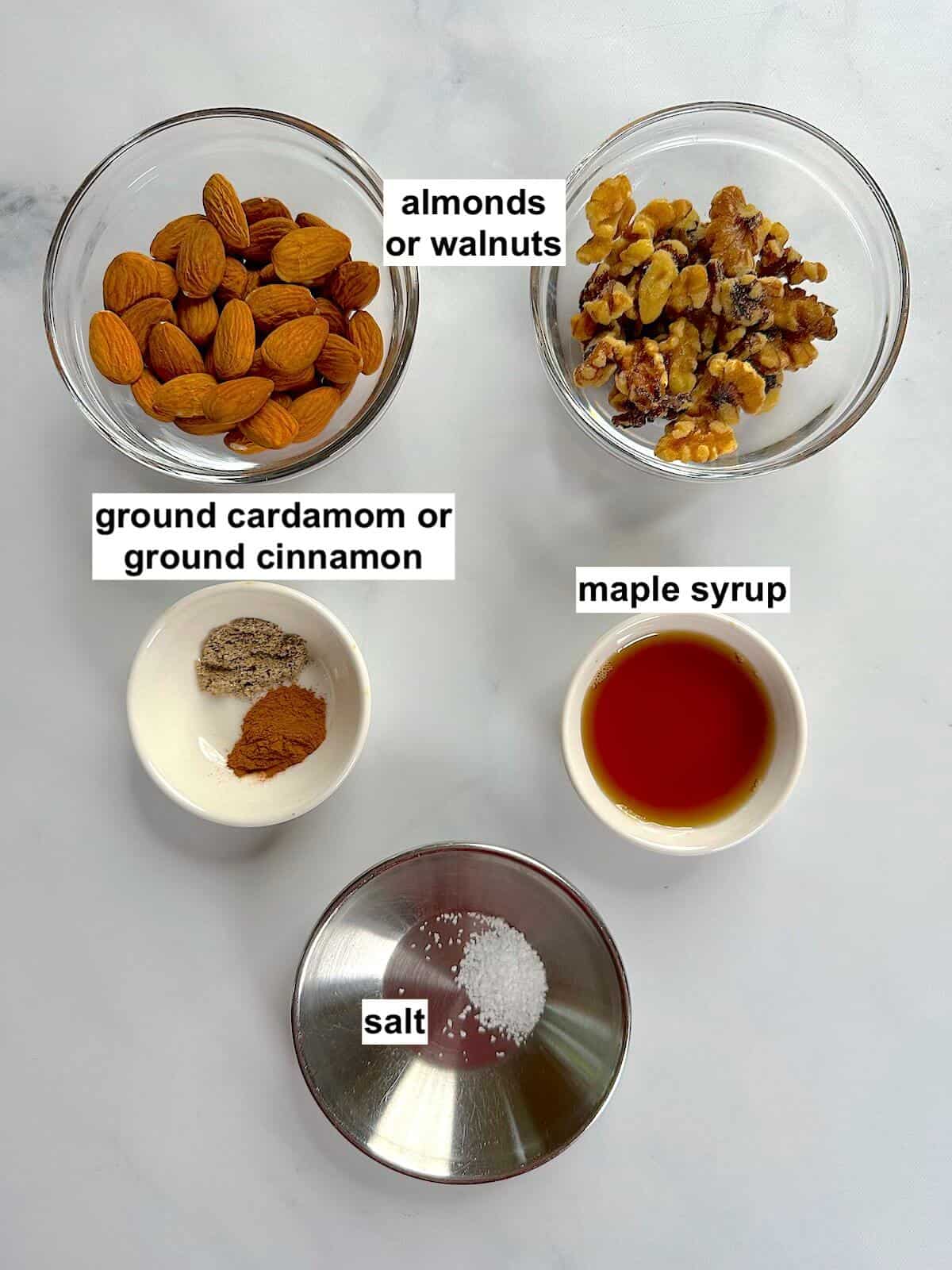 Ingredients for candied nuts.