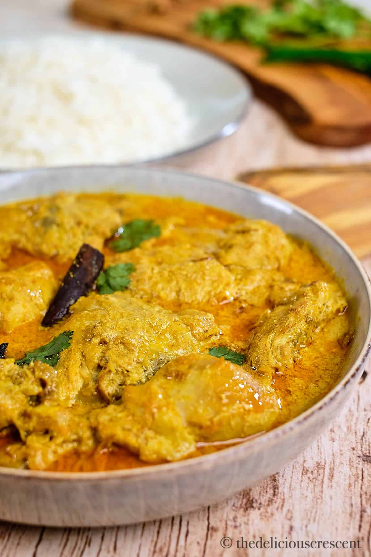 Indian chicken stew cooked in a coconut sauce.