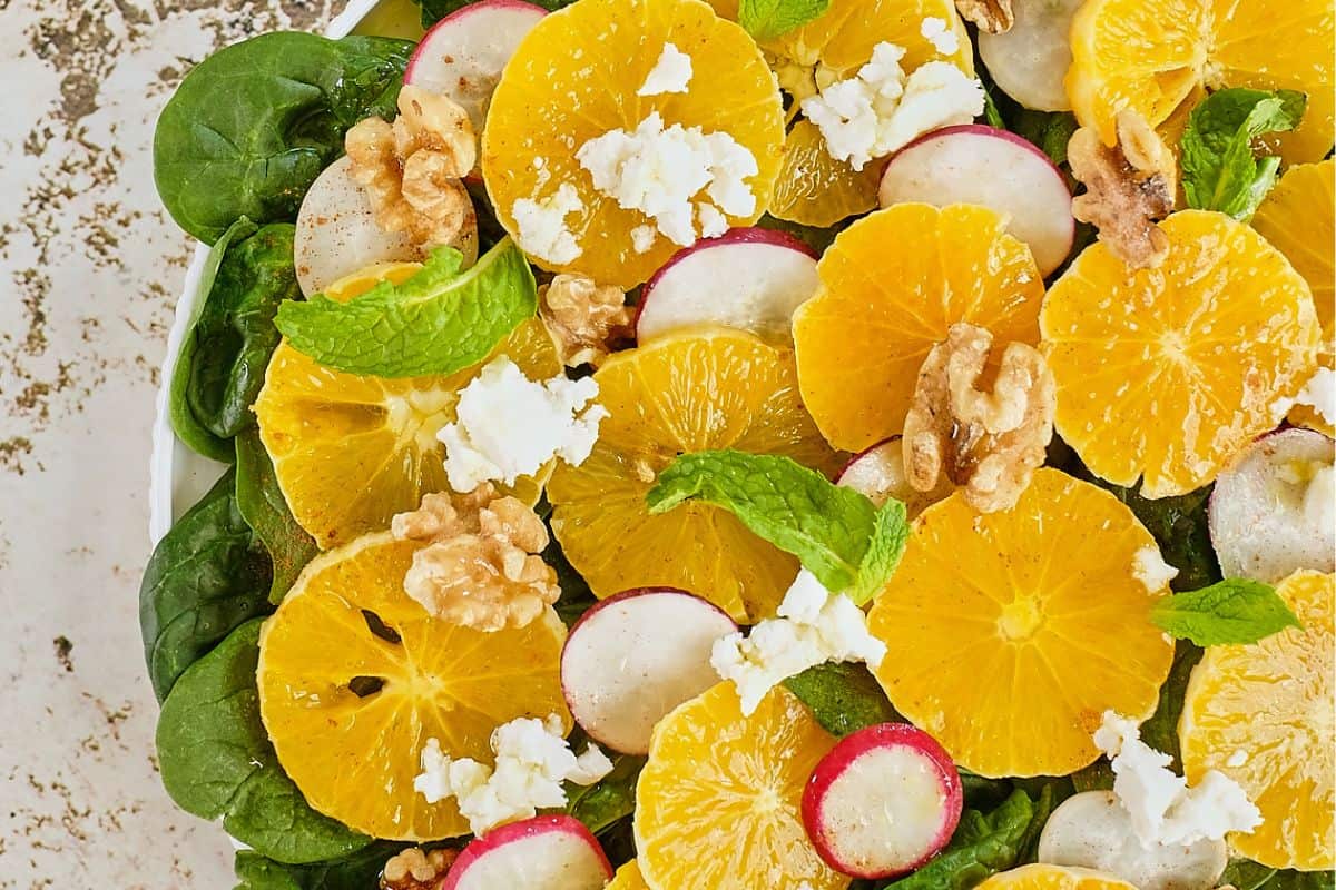 Close view of orange salad.