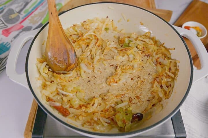 Sauteing onions and spices.