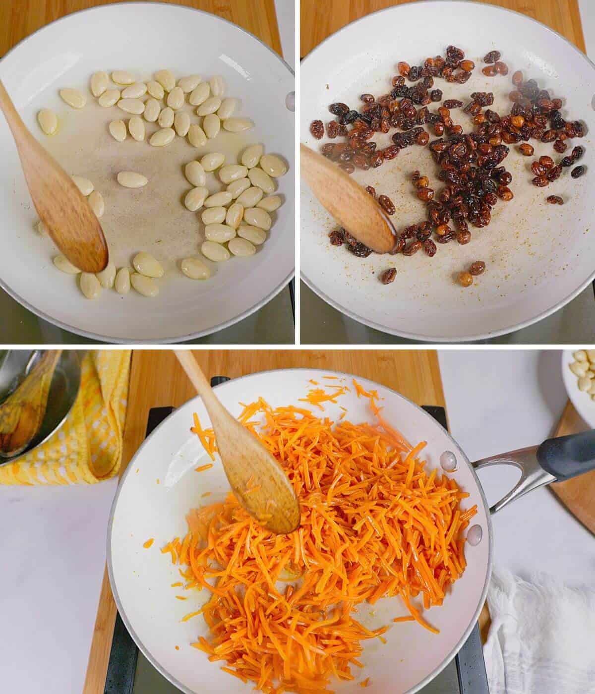 Preparing toppings for the rice.