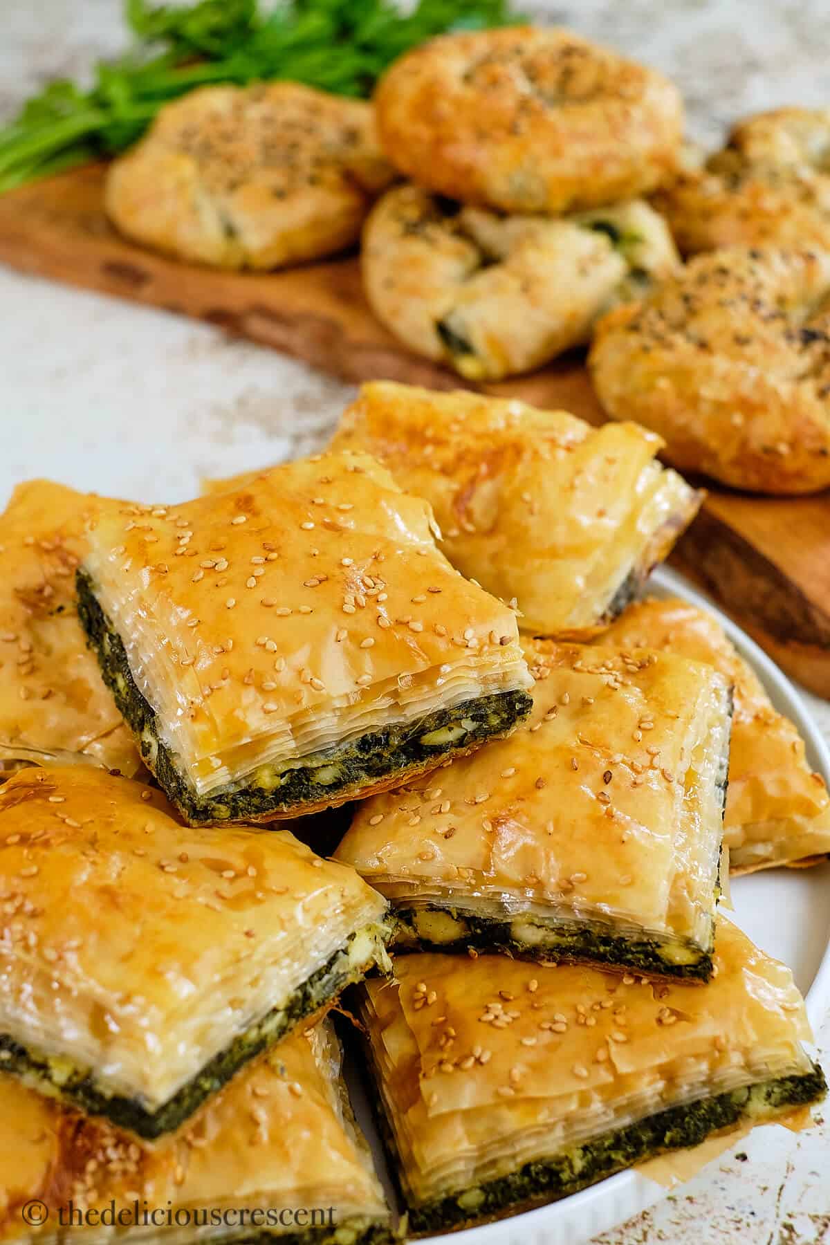 Turkish spinach borek served in a plate.