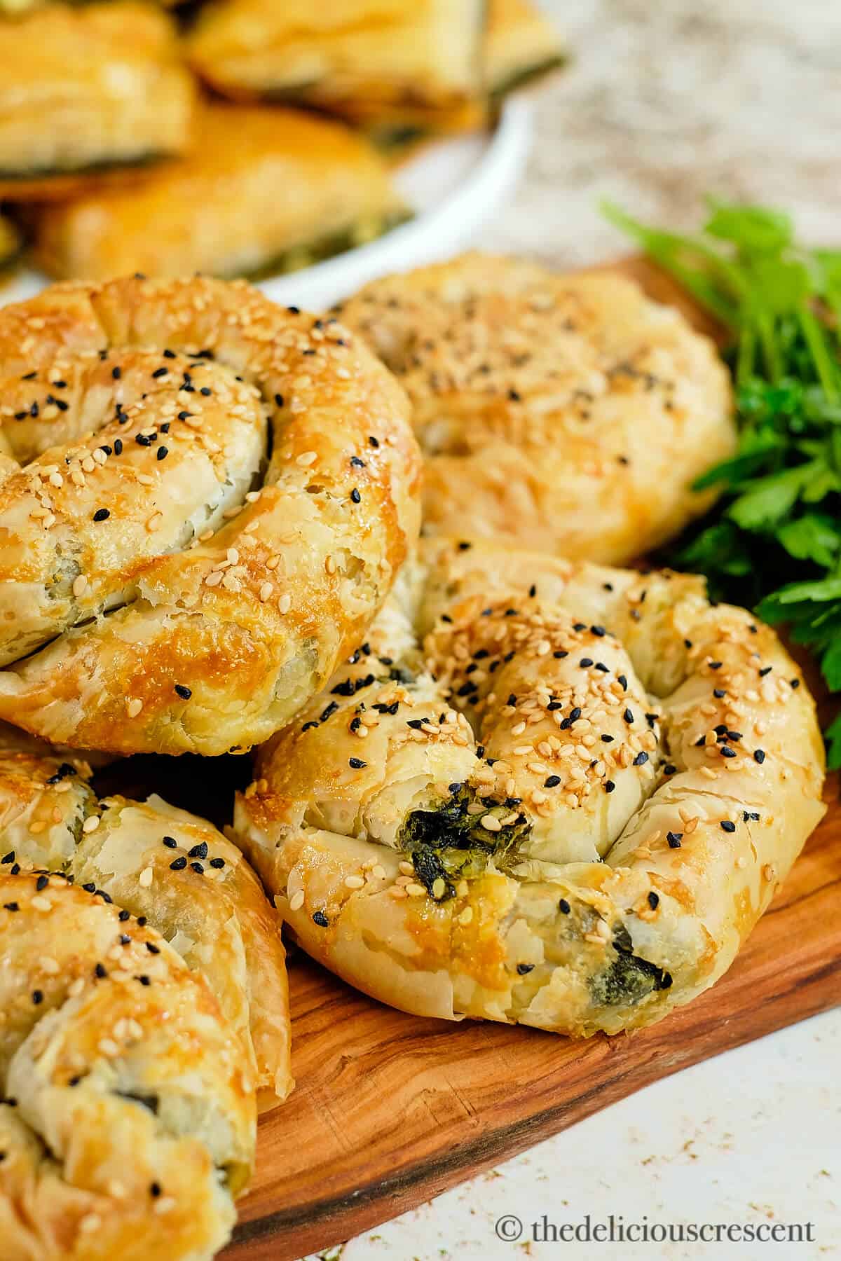 Coiled borek (kol böreği) filled with spinach and feta.