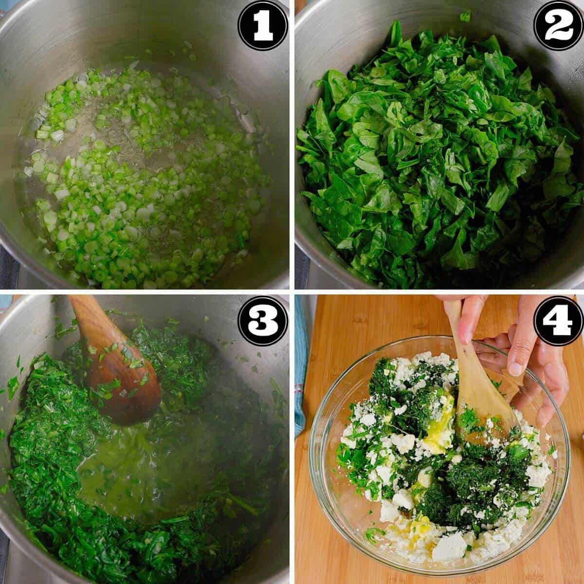 Cooking the spinach and making the filling.