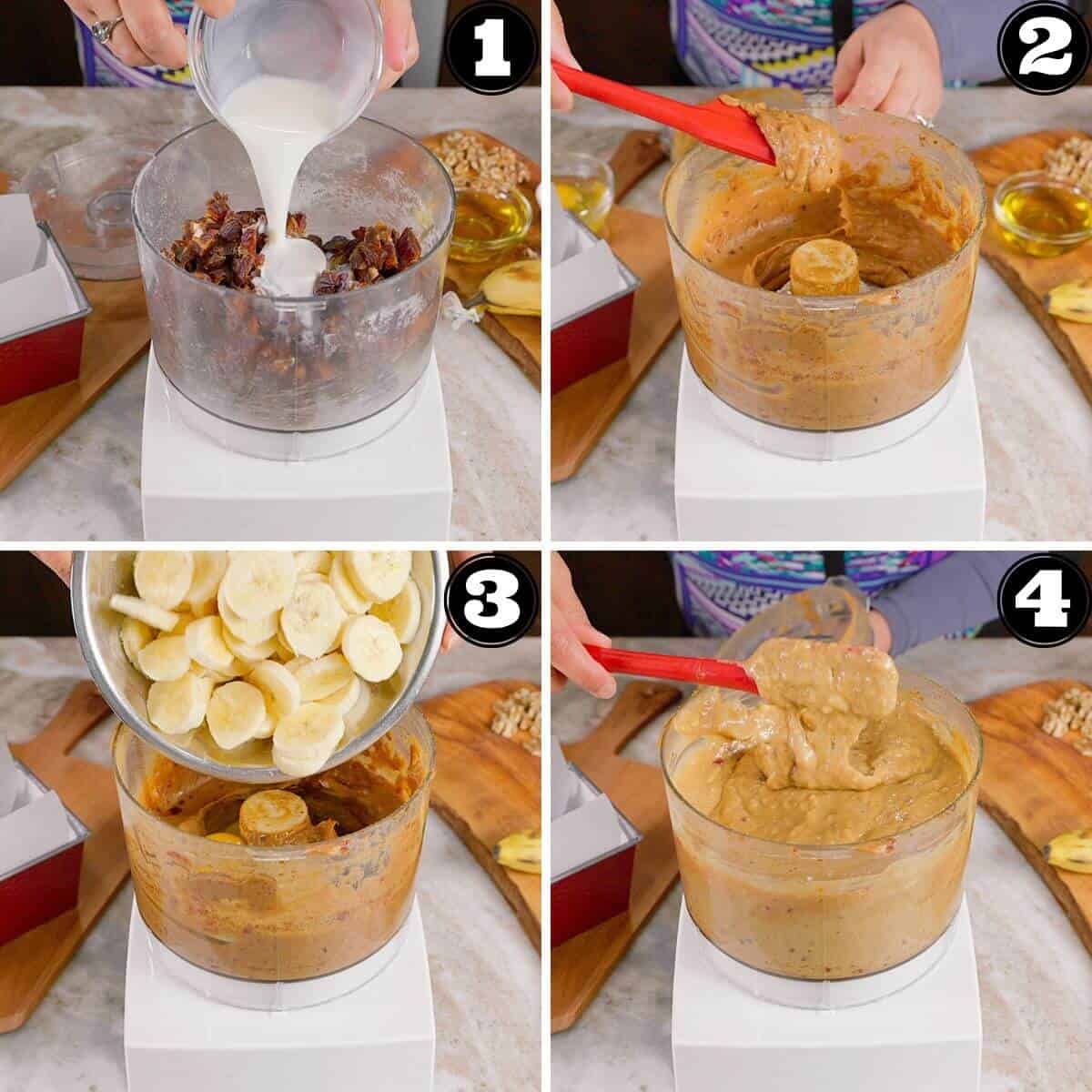 Preparing the date and banana base for the bread.