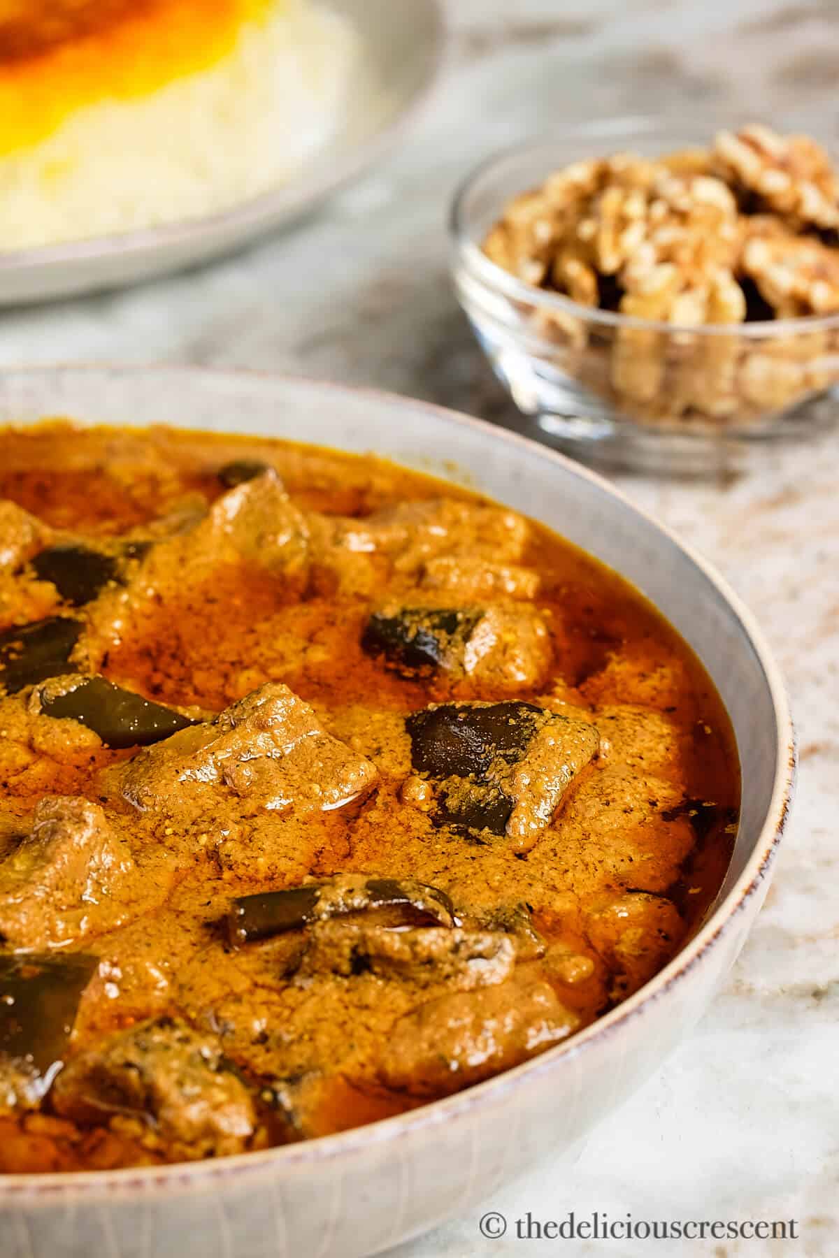Front view of Shish Andaz in a grey bowl