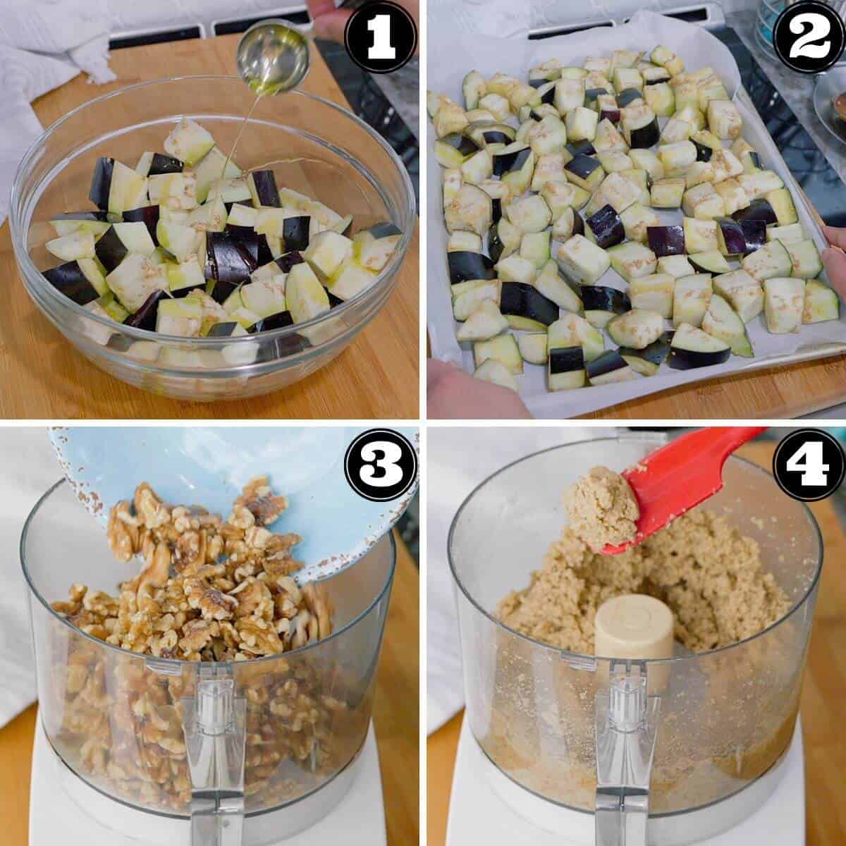Roasting of eggplants and processing of walnuts